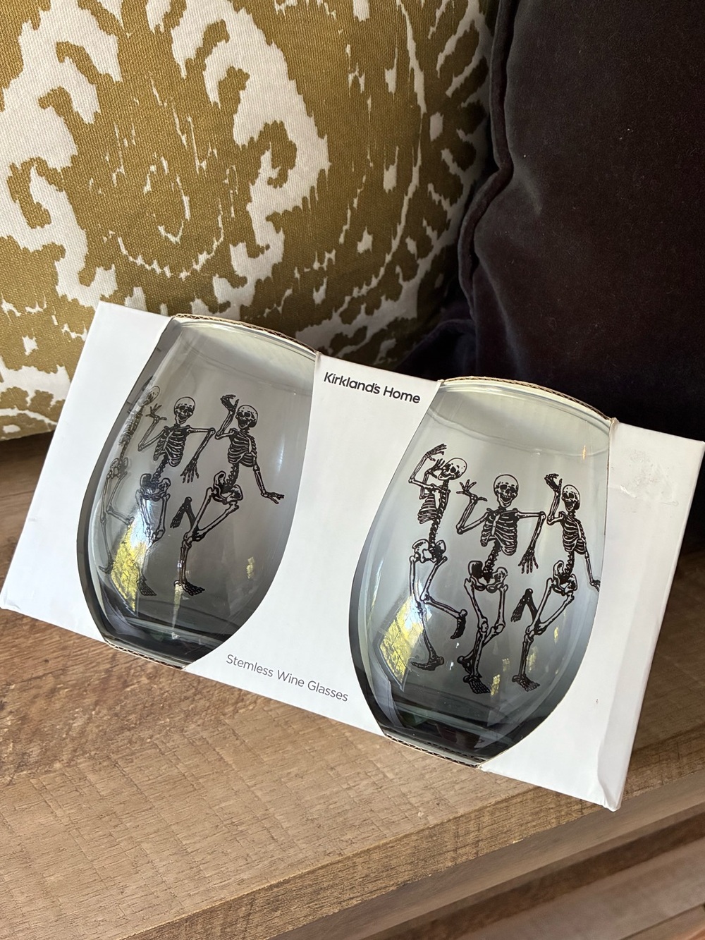 Kirkland’s Home Halloween Collection Skeleton Stemless Wine Glasses, Set, NWT